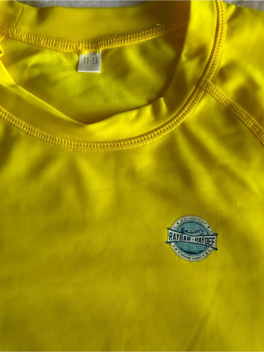 Girls Bright Yellow Long Sleeve Rash Guard Swim Shirt Size 11-13 Sun Protection